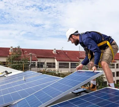 Workers are installing the home energy storage system